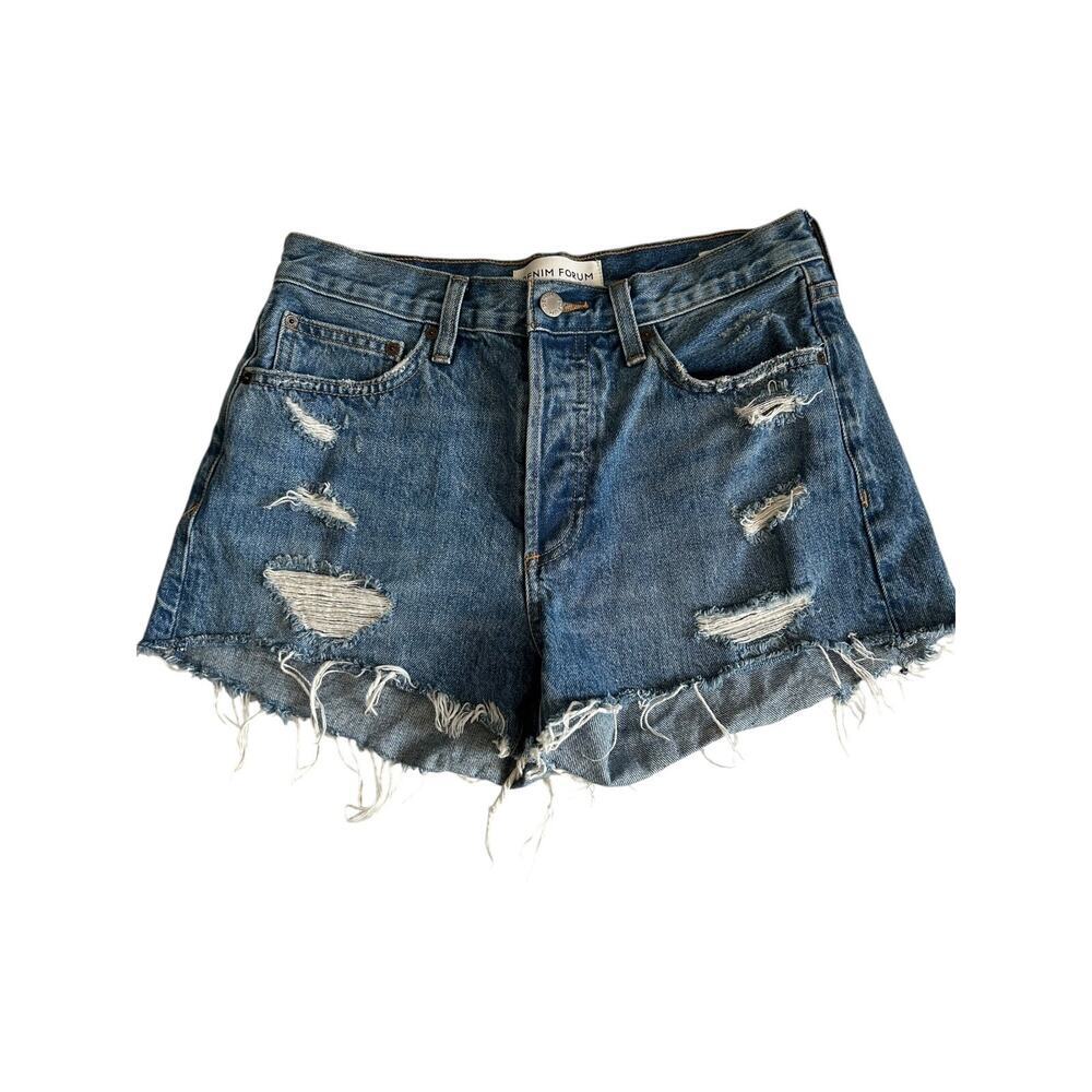 Aritzia Denim Forum Ex Boyfriend Shorts Womens 26 Blue Button Fly Distressed